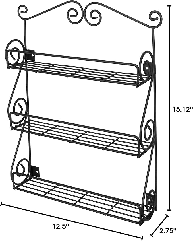 Spectrum Diversified Scroll Spice Wall Mount Rack, Black