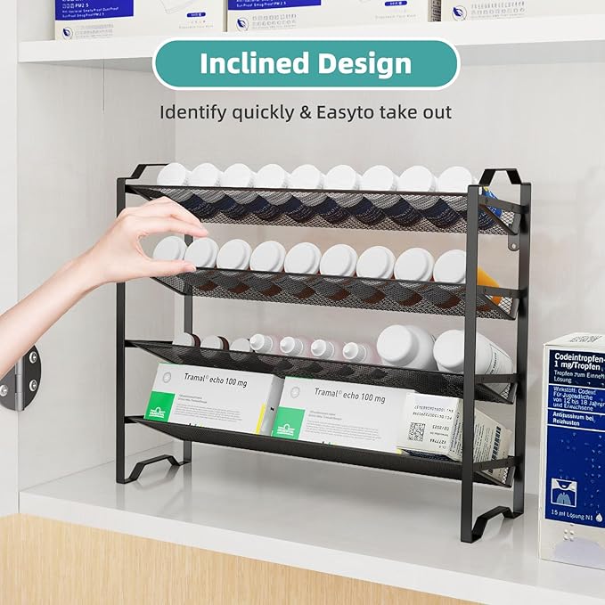 Simple Trending 2 Pack 4 Tier Spice Rack Organizer,Stackable Kitchen Counter Shelves,for Cabinet,Countertop,Pantry, Door or Wall Mount, Metal Mesh,Jars not Included, Black