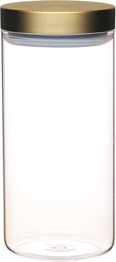 MasterClass KitchenCraft Airtight Glass Food Storage Jar with Brass Lid, Transparent, 1.5 L (2.75 Pints)