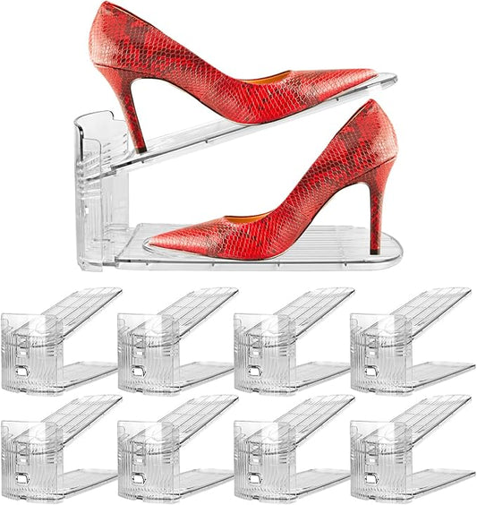 Yes!Fresh Shoe Slots Organizer, Boutique Display Style Shoe Stacker for A Pair of Shoes, Separable Shoe Rack for Closet Organization, 3 Adjustable Narrow Shoe Rack (Clear, 8 Pack)