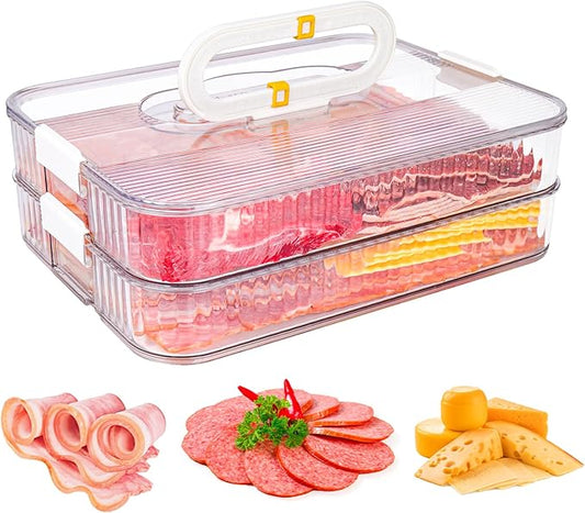AIERSA Deli Meat Container for Fridge, Lunch Meat Container for Refrigerator, Food Storage Containers with Lids for Cheese, Cold Cuts, Bacon, Ham, Sandwich Meat Keeper, Airtight