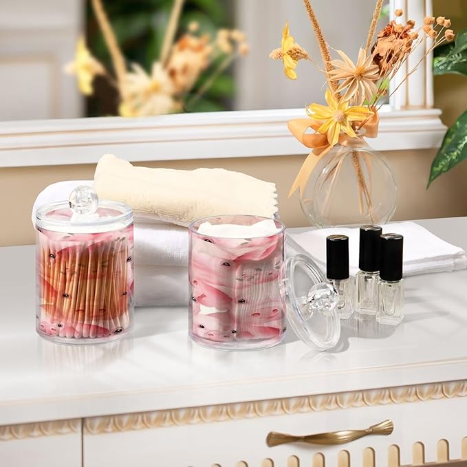 Pink Pig 2PC Airtight Transparent Plastic Storage Jar, Food Storage Container Glass, Can Store Candy, Salt, Coffee Beans, With lid, Easy To Use
