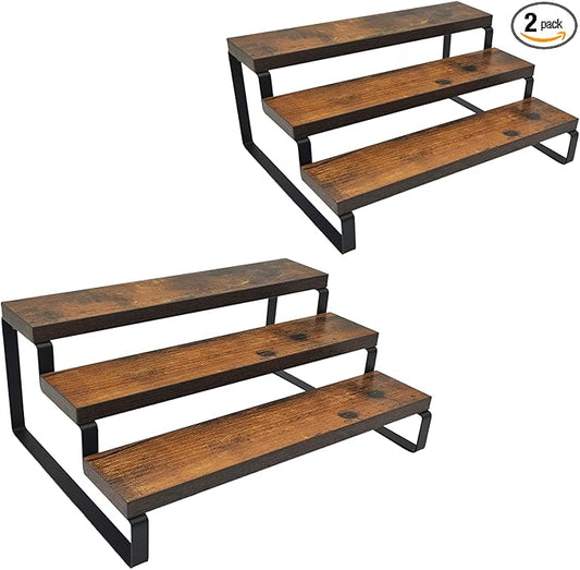 2 Pack 3 Tier Expandable Spice Rack Organizer (13.8” to 26”)Display Riser Stand, Kitchen Cabinet Countertop Pantry Coffee Bar Display Shelf for Spice, Liquor, Perfume, Makeup, Figure, Dolls Collection