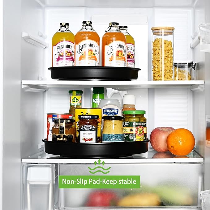 Amolliar 12" 1 Pack Black Lazy Susan Turntable Organizer, Metal Spice Organization for Cabinet, Kitchen, Fridge, Countertop, Makeup, Pantry Organizer and Storage, Non-Skid Rack, Under Sink Organizer