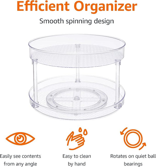 Amazon Basics 2 Tier Lazy Susan Turntable Organizer, 12" Diameter, Clear