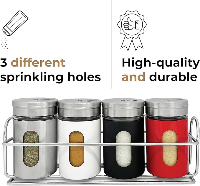4 Pcs Stainless Steel Spice Seasoning Container Jars with Storage Rack, Perfect for Storing Spices, Salt, Pepper, Sugar and Dry Ingredients