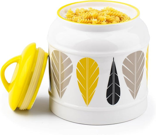 10cup/85oz Large Ceramics Jar with Lid,Big Dry Food Storage Canister Container Porcelain Kitchen Countertop Pantry Farmhouse Round Heavy Store Candy Bean Flour Snacks Cookie Cereal (Yellow)