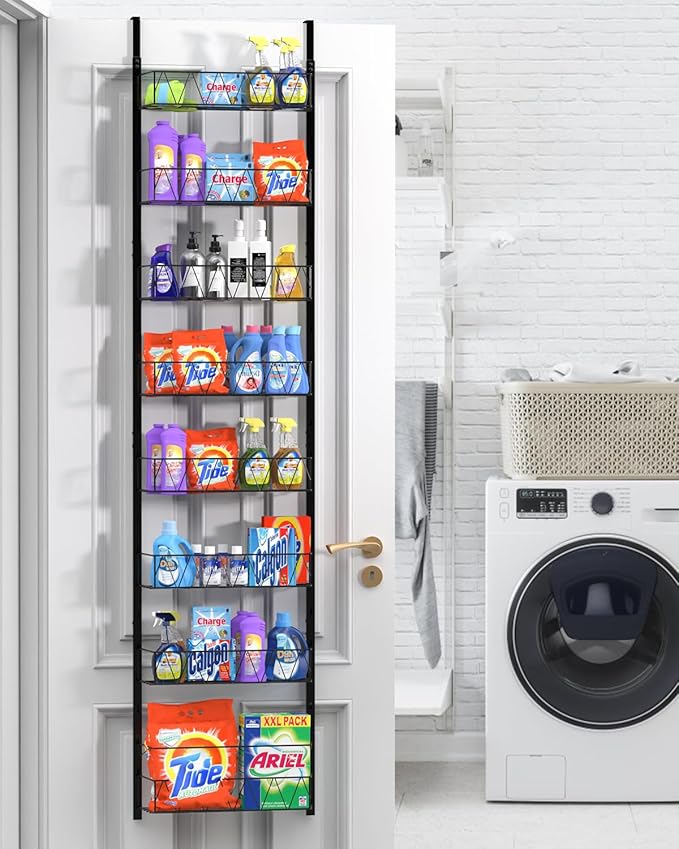 Over The Door Pantry Organizer, Kitchen Organizers and Storage - 8-Tier Pantry Organizers and Storage, Over The Door Organizer for Laundry Room Bathroom Organization, Metal Hanging Spice Rack