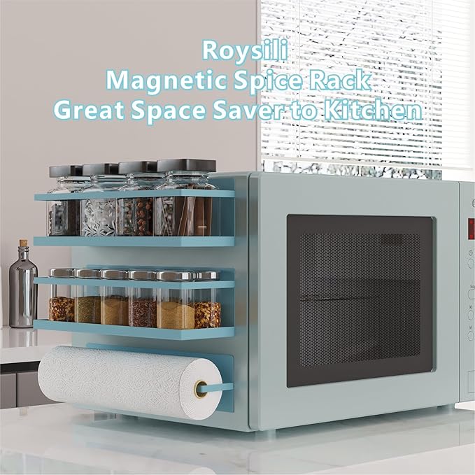 Magnetic Spice Rack For Refrigerator Magnetic Fridge Shelf For Kitchen Blue 4 Pack With Magnetic Paper Towel Holder