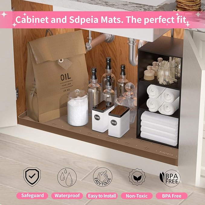 Sdpeia Under Sink Mat for [28" x 22"] Cabinet, Upgraded Silicone Waterproof Mat Kitchen Cabinet Liner Cabinet Protector Kitchen Organizers and Storage