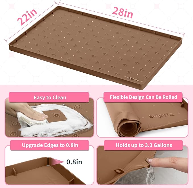 Sdpeia Under Sink Mat for [28" x 22"] Cabinet, Upgraded Silicone Waterproof Mat Kitchen Cabinet Liner Cabinet Protector Kitchen Organizers and Storage