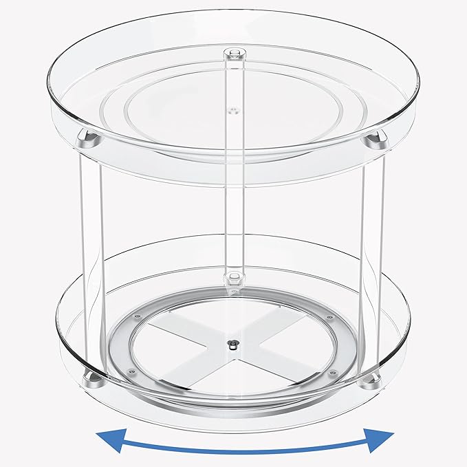 Lazy Susan Organizer 2 Tier, Round Plastic Turntable Organizer Organization Storage Container Bins,Spinning Organizer for Spices,Vanity Countertop Makeup Organizing(2 Tier 10.6 inch)