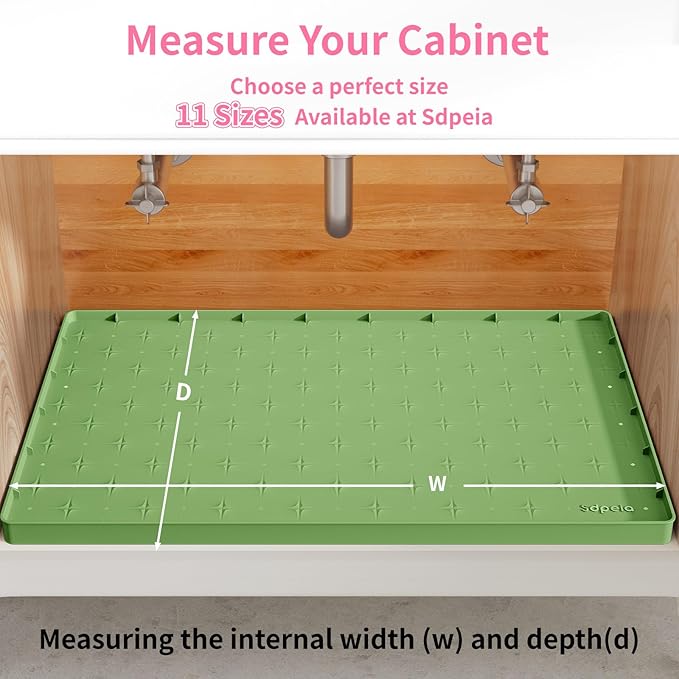 Sdpeia Under Sink Mat for [25" x 22"] Cabinet, Upgraded Silicone Waterproof Mat Kitchen Cabinet Liner Cabinet Protector Kitchen Organizers and Storage