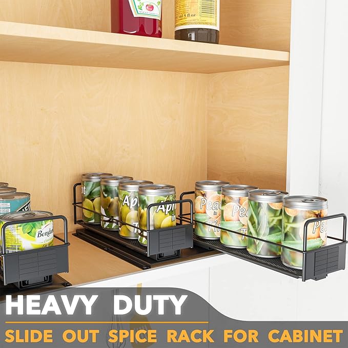 SpaceAid Pull Out Spice Rack Organizer for Cabinet, Heavy Duty Slide Out Seasoning Kitchen Organizer, Cabinet Organizer, with Labels, 7.7" W x10.8 D x4 H, 2 Drawers 1-Tier
