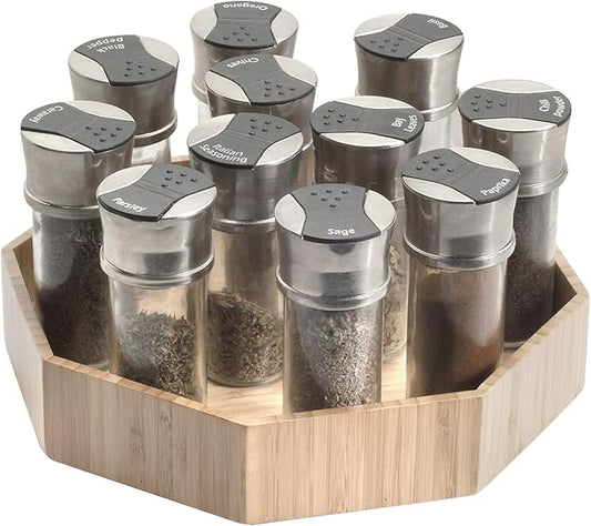 MobileVision Bamboo 360 Rotating Spice Rack & Sauce Spinning Tray for Cabinets & Tabletops with Lazy Susan Turntable, 10” Diameter with 2” Ledge