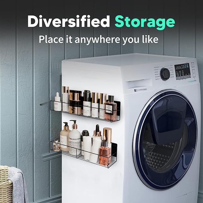 2 Packs Magnetic Spice Rack for Refrigerator, Moveable Magnetic Shelf, Black Fridge Organizer for Kitchen Space Saving