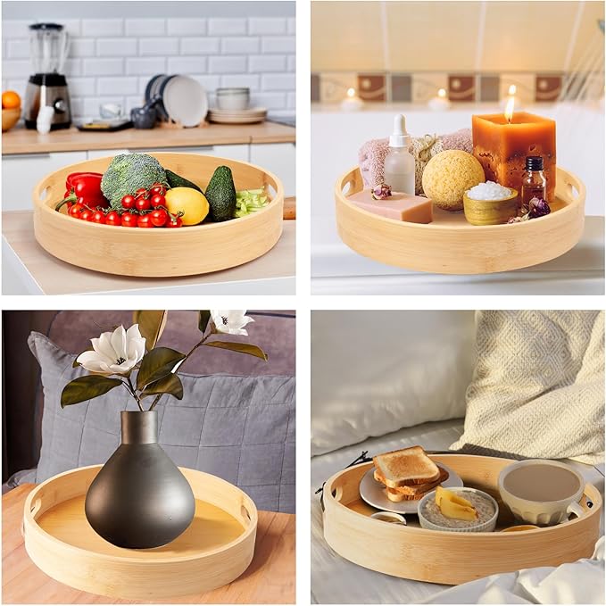 12in Lazy Susan Organizer with Large and Stable Chassis, Bamboo Spices Organizatioon Turntable for Cabinet and Table Top,360 Rotating Bamboo Spice Rack,for Kitchen Bathroom Dinning Table (12in)