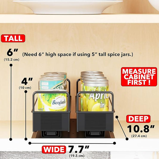 SpaceAid Pull Out Spice Rack Organizer for Cabinet, Heavy Duty Slide Out Seasoning Kitchen Organizer, Cabinet Organizer, with Labels, 7.7" W x10.8 D x4 H, 2 Drawers 1-Tier
