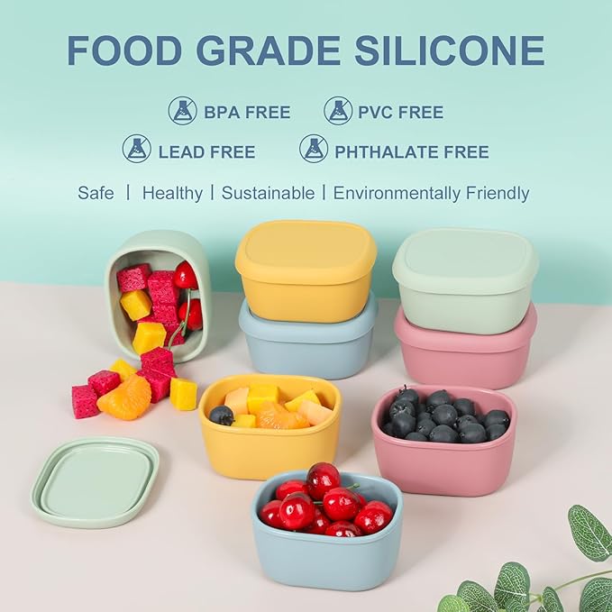 8 pcs 10 oz Silicone Snack Containers for Kids Small Food Containers with Lids, Fruit Container for Lunch, Stackable Lunch Container for Kids, Daycare, School and Travel