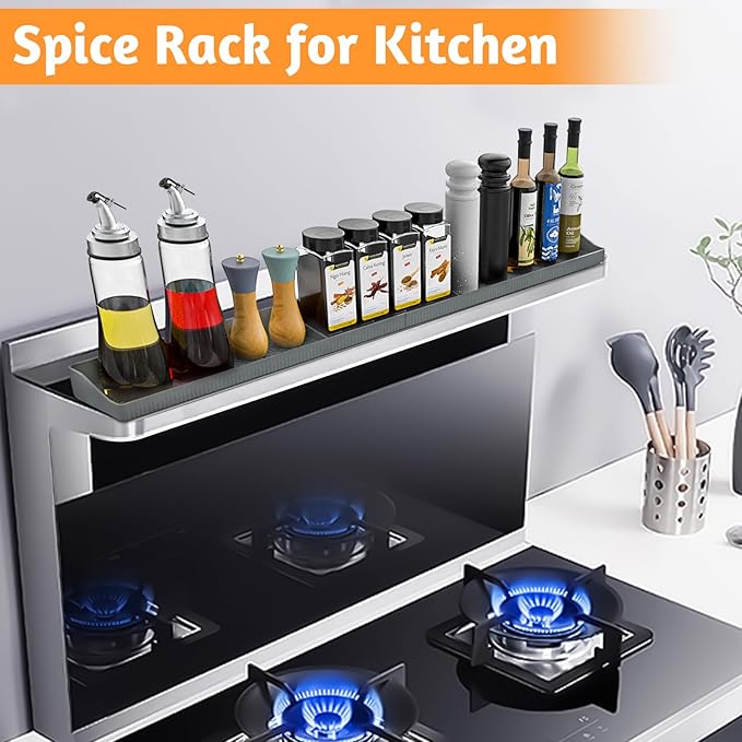 30 Inch Silicone Stove Top Shelf Magnetic for Kitchen, Soft Flexible Strong Magnetic Heat Resistant Spice Rack Organizer for Over Stove Oven - Grey