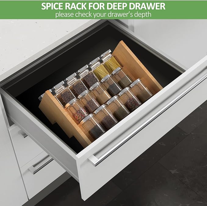 2 Pack Bamboo Spice Rack Organizer for Kitchen Counter, 3 Tier Spice Shelf Holder for Cabinet (Jars Not Included)
