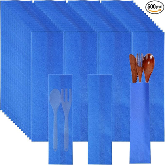 Geelin 500 Pcs Paper Silverware Bags 10" x 2-3/4" Kraft Utensils Sleeves for Restaurant Flatware Holder Unprinted Cutlery Bags Chopsticks Holder Christmas Wedding Party Tableware (Blue)