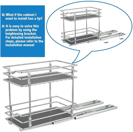 OCG 2 Tier Pull Out Spice Rack Organizer（6.3" W x 10.4" D） for Cabinet, Slide Out Seasoning Organizer Fits Spices, Sauces, Cans etc