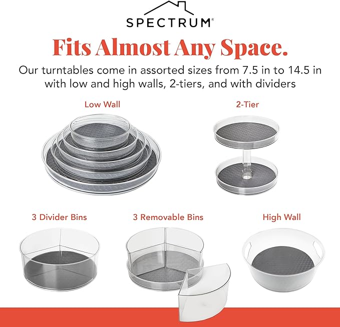 Spectrum Lazy Susan Organizer, Hexa 3 Divider with Removable Bins 11" - Lazy Susan Turntable for Cabinet, Refrigerator, Pantry, Table, & Shelf - Rotating & Spinning Pantry Organization & Storage