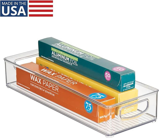 iDesign Small Stackable Plastic Pantry Bin with Handles for Kitchen Storage, Clear, Made in USA