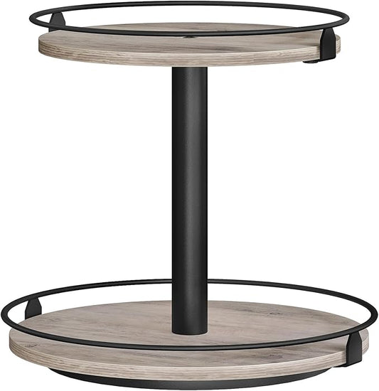 Lazy Susan, 2-Tier Rotating Spice Rack, Lazy Susan Organizer for Table Top, Turntable Spice Holder for Kitchen Countertop, Cabinet, Compact and Versatile, Greige and Black SR12BG