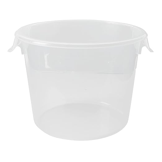Rubbermaid Commercial Products Plastic Round Food Storage Container with Handle, 6 Quart, Clear, High Temperature Range Food Organization for Wet/Dry Food in Kitchen/Restaurants/Cafeteria, Pack of 12
