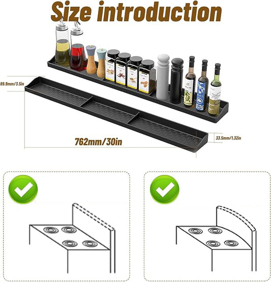 30 Inch Silicone Magnetic Stove Top Shelf with 6 Magnets, Stove Spice Rack Shelf Foldable Magnetic Spice Rack for Stove, Stove Shelf for Back of Stove, Stove Rack for Kitchen (black)