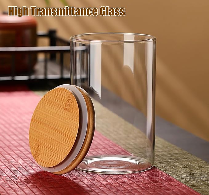 Glass Food Storage Jars with Airtight Lids, 33 oz Tall Clear Glass Jar with Bamboo Lid, Airtight Food Canister for Pasta, Candy, Coffee, Sugar, Cookie, Snack. (Round | 10+11 Inch)