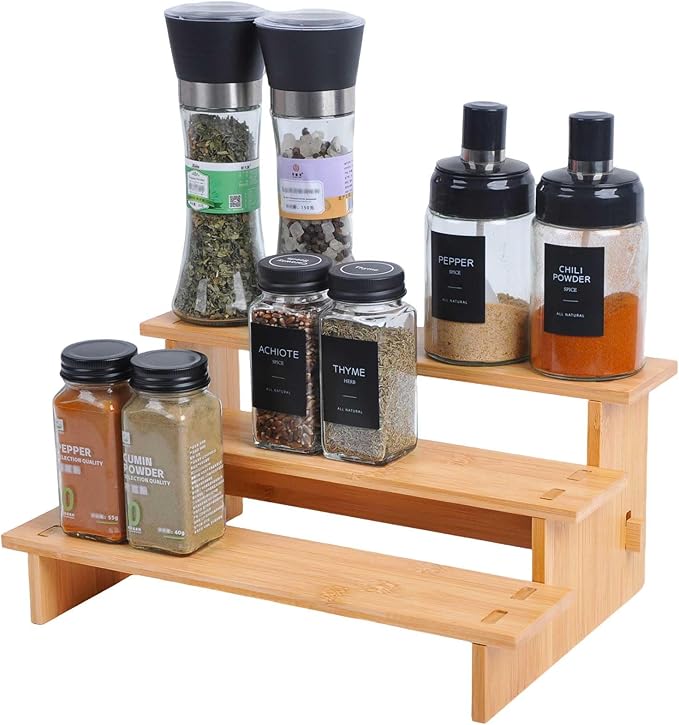 JinDoWin 3 Tiered Spice Rack Organizer for Cabinet,Spice Organization for Cabinet, Seasoning Organizer,Spice Shelf and Spice Organizer for Cabinet,Pantry Organizers and Storage (1 Pack, Small)