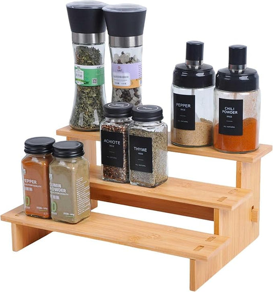 JinDoWin 3 Tiered Spice Rack Organizer for Cabinet,Spice Organization for Cabinet, Seasoning Organizer,Spice Shelf and Spice Organizer for Cabinet,Pantry Organizers and Storage (1 Pack, Small)