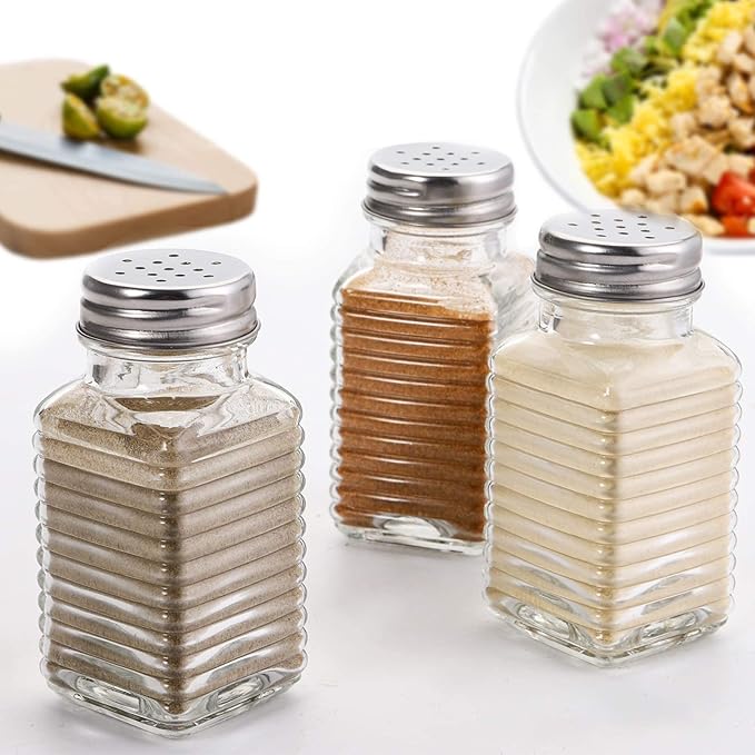 WUWEOT 30 Pack Salt and Pepper Shakers, 3.3oz Glass Shakers Spice Jar with Metal Lids for Salt, Pepper, Spices, Seasonings, Restaurant & Home Kitchen Supplies
