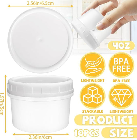 10 Pack 4oz Reusable Small Plastic Containers with Screw Lids, Stackable Food Storage Jars, Sauce Condiment Jars Lunch Box Accessories