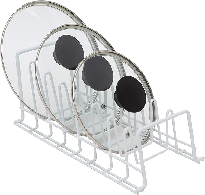 Organize It All Vinyl Coated Kitchen Wire Lid Plate Rack, 8 dividers, Great for Storing Plates, Lids, Kitchen Organization, White
