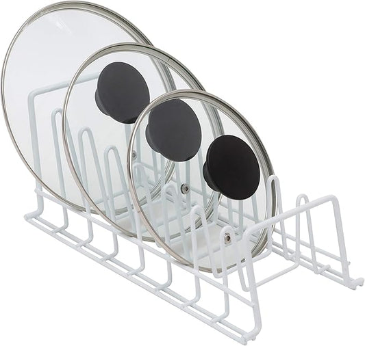 Organize It All Vinyl Coated Kitchen Wire Lid Plate Rack, 8 dividers, Great for Storing Plates, Lids, Kitchen Organization, White