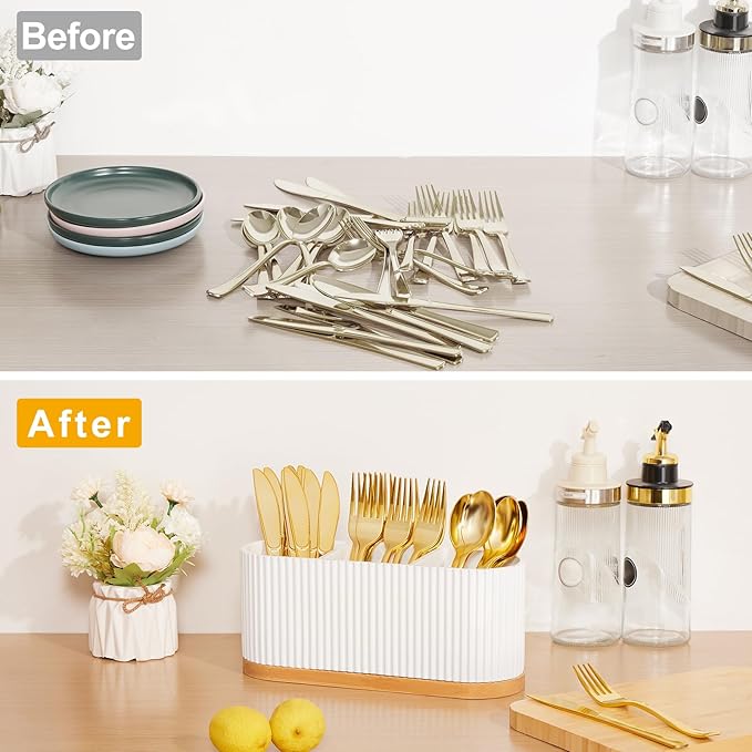 Countertop Silverware Holder, Silverware Caddy Organizer Holder for Forks, Spoons, Knives, Cutlery Caddy with 3 Compartments, Kitchen Utensil Holder for Party, Countertop