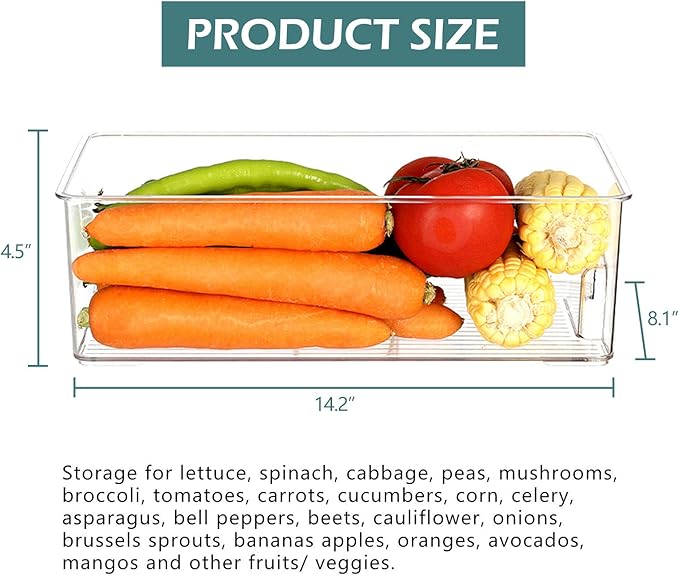 elabo Food Storage Containers Fridge Produce Saver- Stackable Refrigerator Freezer Organizer Keeper Drawers Ice Bins with Lids, Fridge Organizers and Storage Bins for Kitchen, Cabinet, 2 Pack