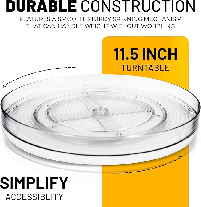 Lazy Susan Turnable Organizer for Cabinet – 11.5 Inches Clear – Heavy Duty Plastic – Multifunctional and Practical Design – Ideal for Kitchen, Under Sink, Bathroom (1 Pack)