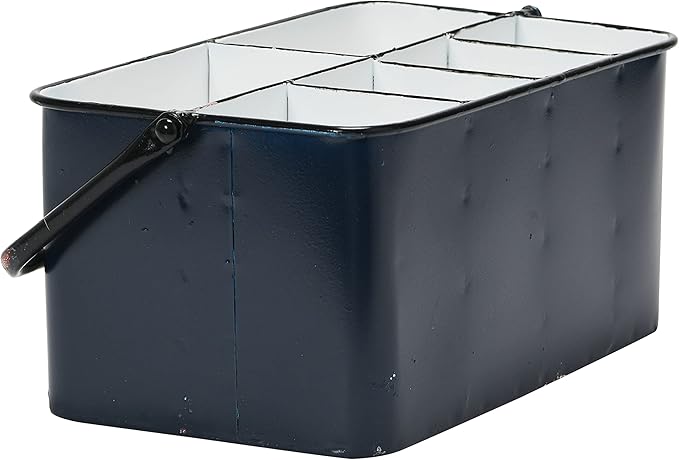 Creative Co-Op Farmhouse Metal Storage Caddy with 6 Compartments and Handle, Distressed Blue and White