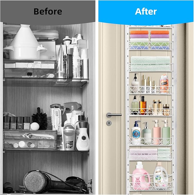 Over The Door Pantry Organizer，10-Tier Over The Door Organizer with Adjustable Basket，Metal Hanging Pantry Organizers and Storage for Kitchen, Back of Door Seasoning Rack (White)