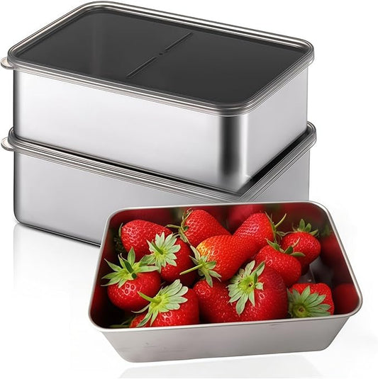3pcs Stainless Steel Food Storage Containers with Lids,Bento Lunch Box,Metal Meal Prep Food Containers Reusable Stackable Oven/Dishwsher/Freezer safe (2000ml)