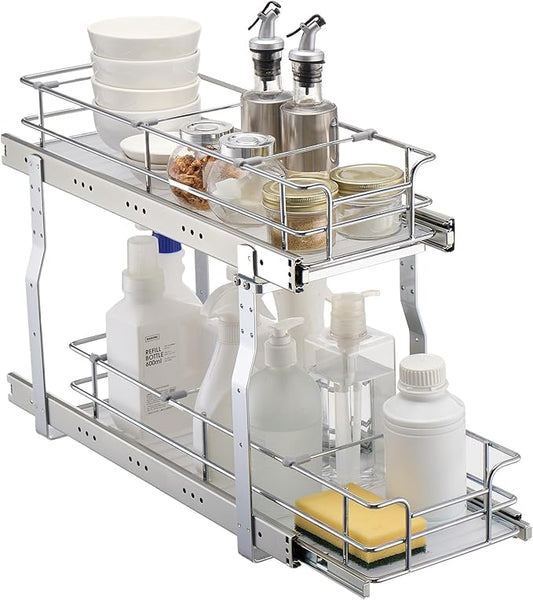 VEVOR 8.5"W x 21"D Pull Out Cabinet Organizer, Heavy Duty Slide Out Pantry Shelves, Chrome-Plated Steel Roll Out Drawers, Sliding Drawer Storage for Home, Inside Kitchen Cabinet, Bathroom, Under Sink