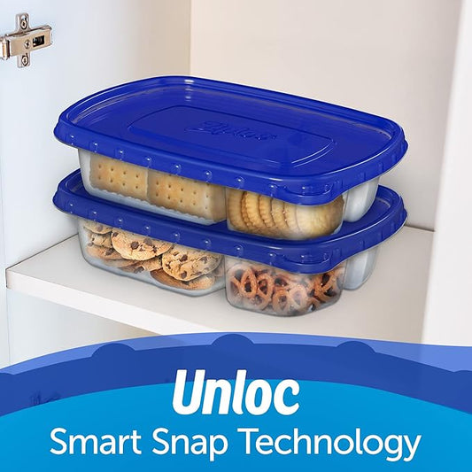 Ziploc Food Storage Meal Prep Containers Reusable for Kitchen Organization, Smart Snap Technology, Dishwasher Safe, Divided Rectangle, 8 Count