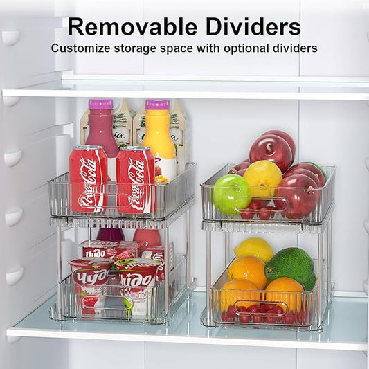 Fowooyeen 2 Pack Bathroom Cabinet Organizer, 2 Tier Pull Out Clear Under Sink Organizers and Storage, Multi-Purpose Kitchen Pantry Medicine Organization and Storage Shelves Bins with Movable Dividers