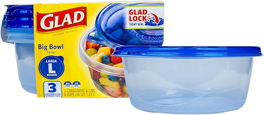 Glad GladWare Big Bowl Food Storage Containers, Large Round Bowl Holds 48 Ounces of Food, 3 Count Set Food Storage Containers for Everyday Use to Preserve Freshness