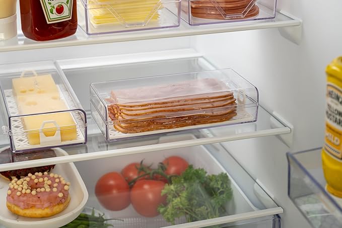 Deli Keeper | Fridge Storage Container with Hinged Lid and Removable Tray | Small Cold Cuts Organizer | Dishwasher Safe | Made in USA